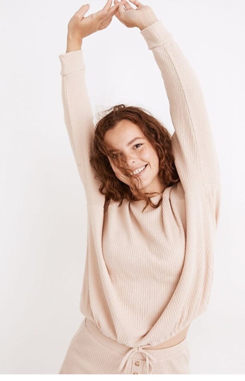 Madewell Avalon Pink Front Tie Long Sleeve Pullover Top